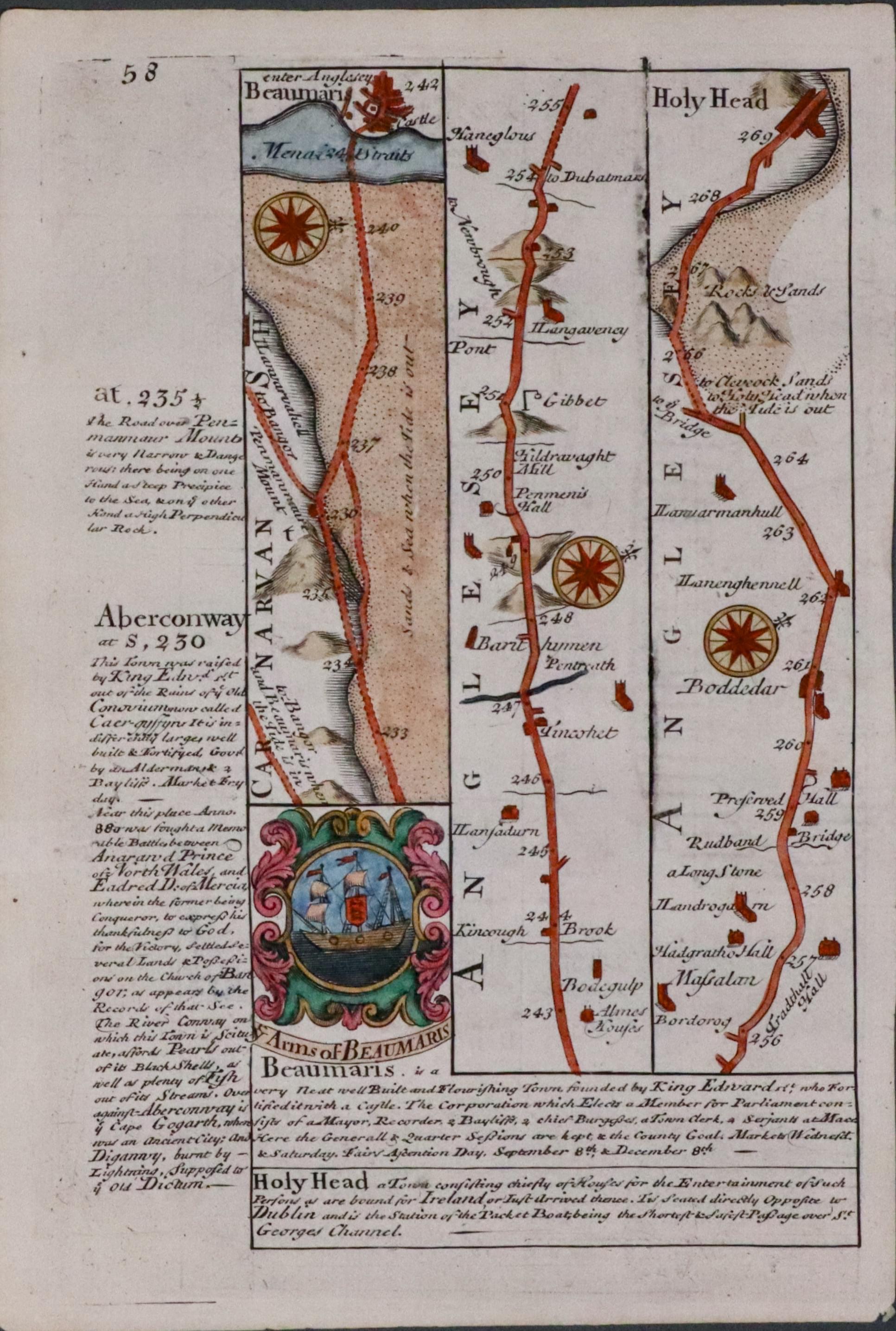 Road map Conway to Holyhead Owen/Bowen c.1730