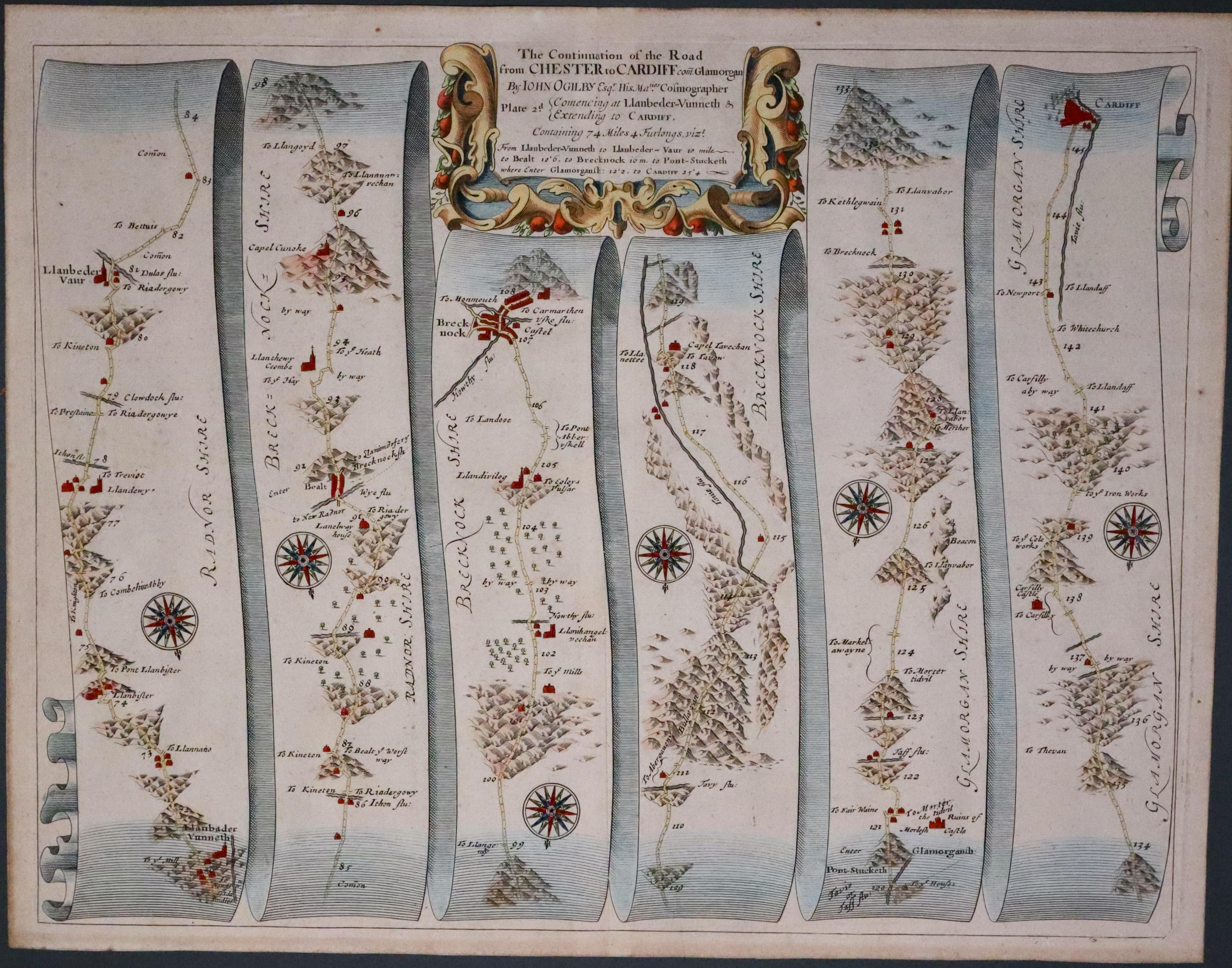 Ogilby map Llanbadern Fynynydd to Cardiff 1675