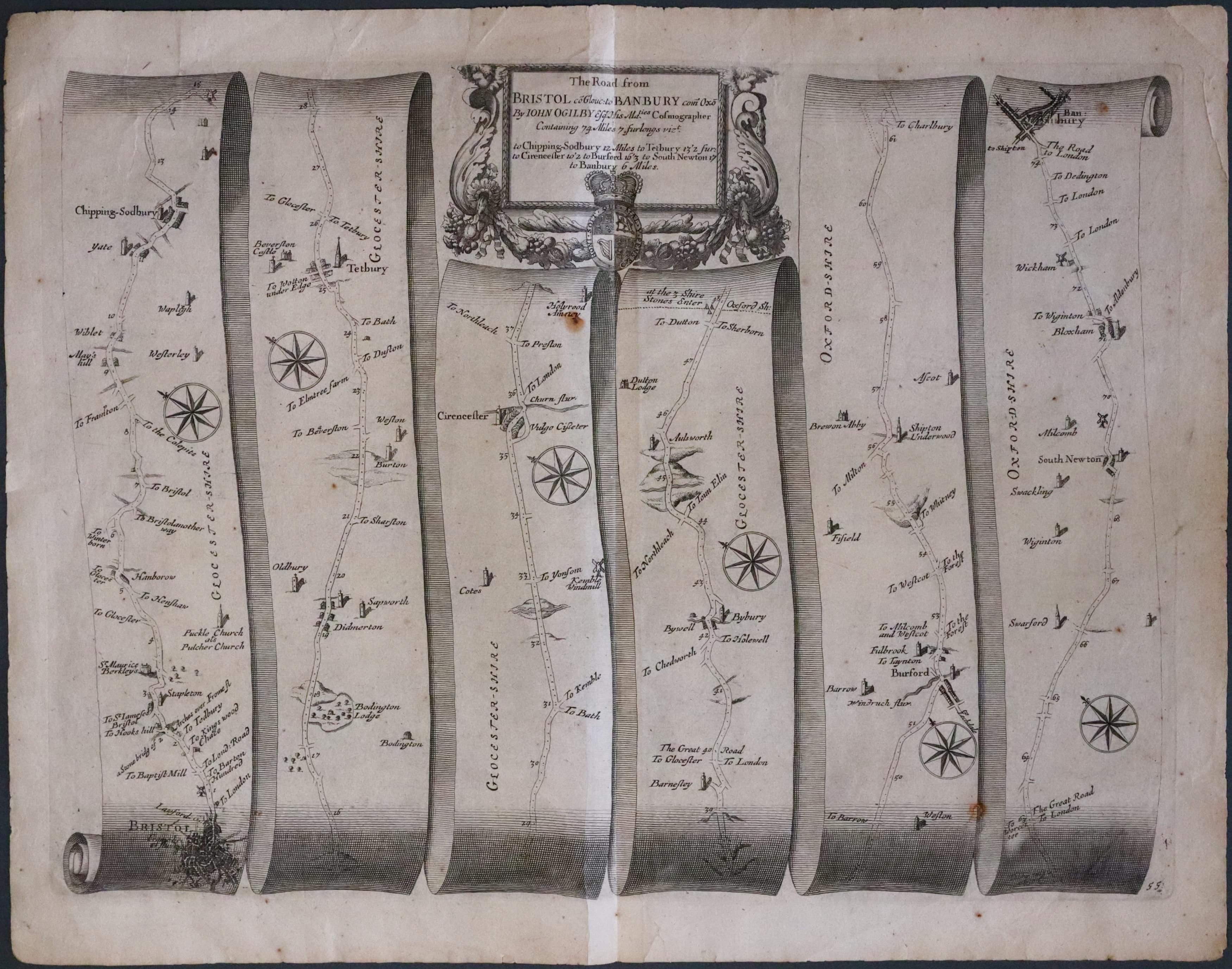 Road from Bristol to Banbury, John Oglby 1698