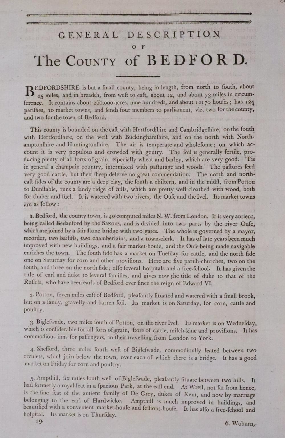 Text for Bedfordshire, Thomas Kitchin c.1786