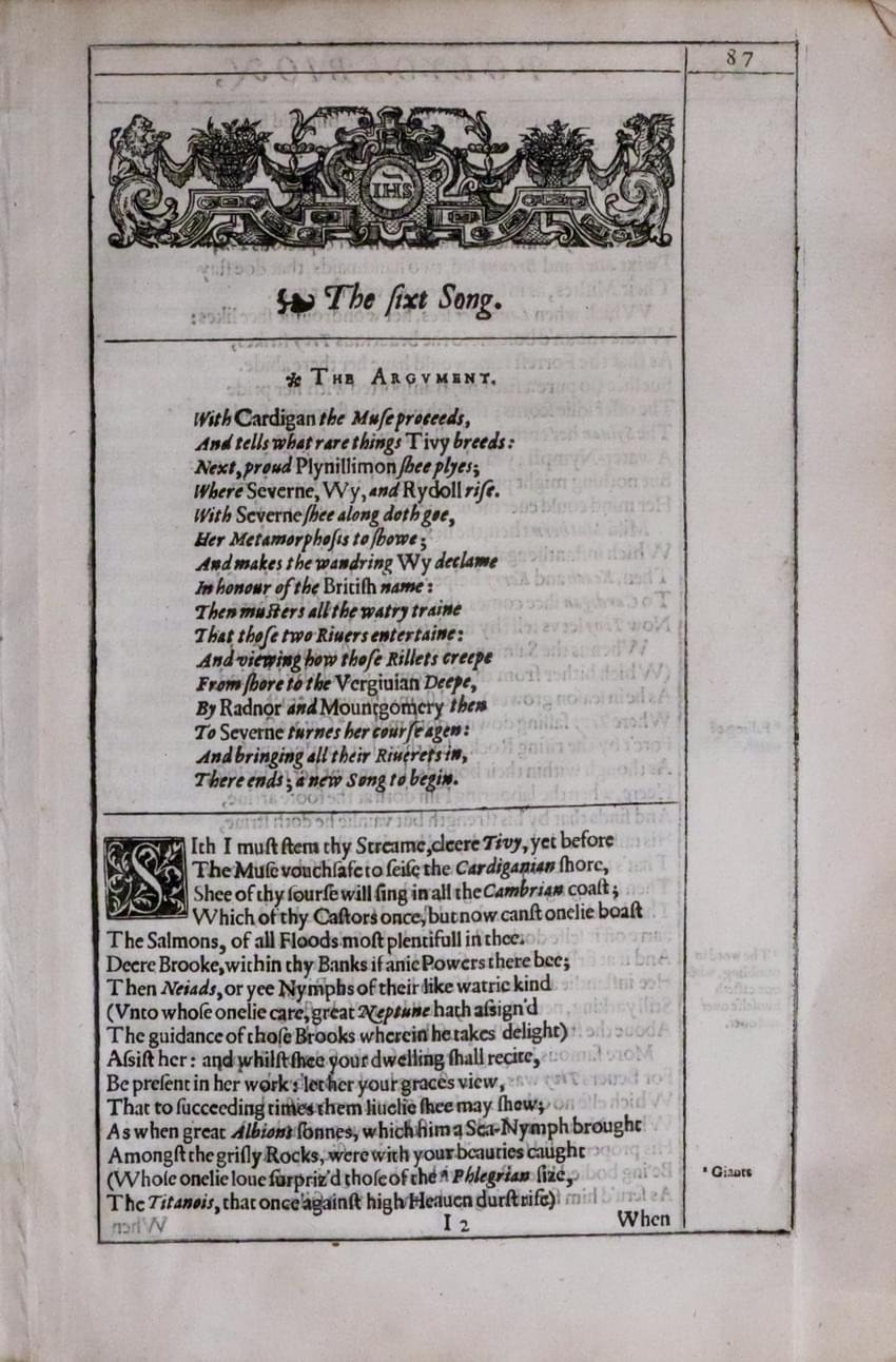 Michael Drayton text for map of Carfiganshire, Montgomeryshire and Radnorshire 1612