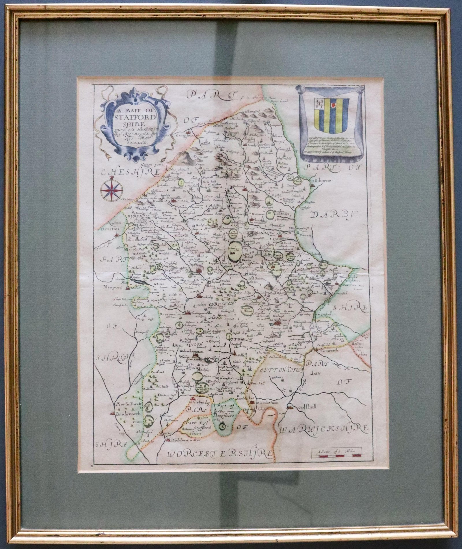 Framed map of Staffordshire by Richard Blome 1673