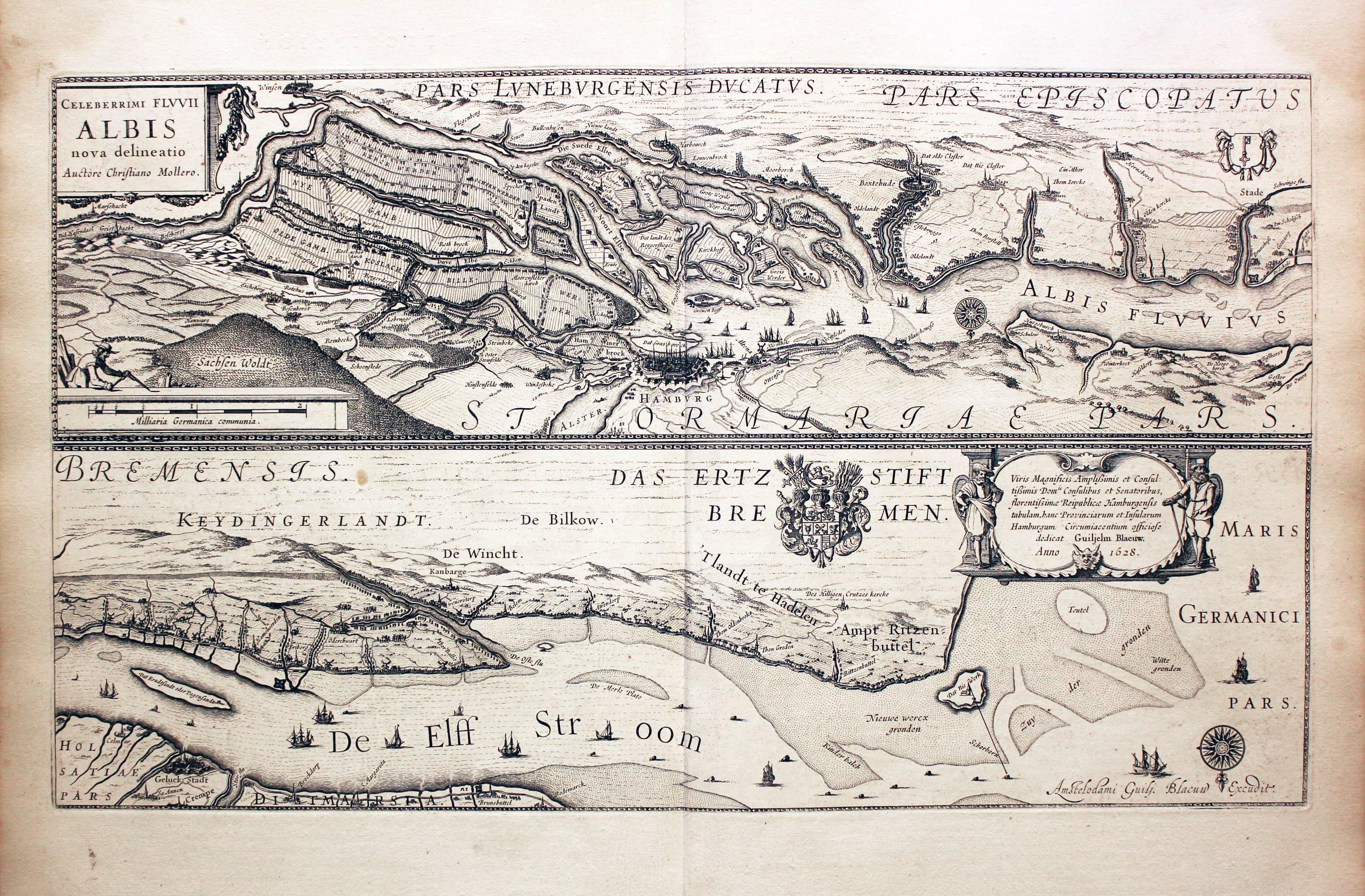 River Elbe, Willem J. Blaeu, 1638