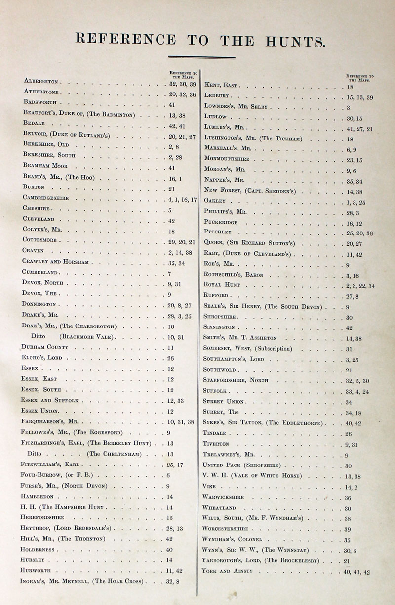 Hobsons Fox Hunting Atlas List of Hunts