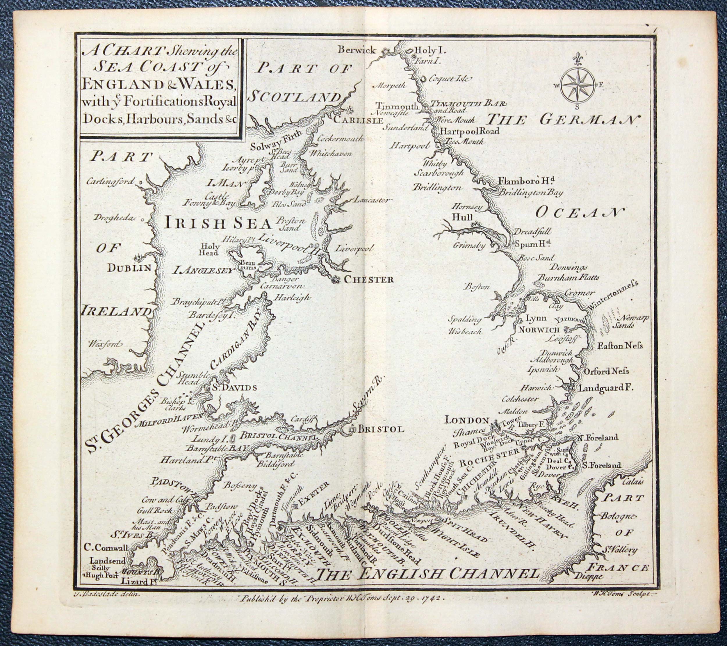 A map of the Sea Coast England and Wales, W. H. Toms and T.Badeslade 1742  A map of the Sea Coast England and Wales, W. H. Toms and T.Badeslade 1742