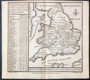 Map of England and Wales Counties, W. H. Toms and T.Badeslade 1742