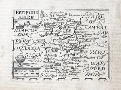  County map of Bedfordshire by John Bill 1626 