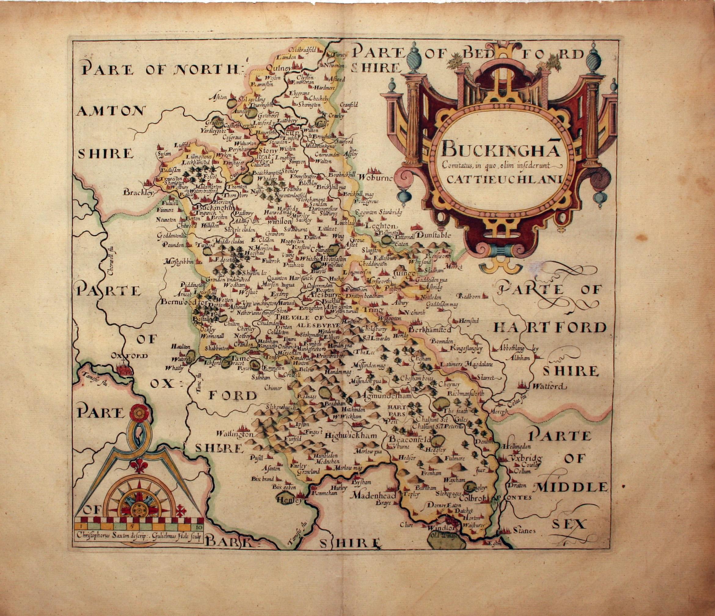 Map of Buckinghamshire by William Hole after Christopher Saxton 1610  Map of Buckinghamshire by William Hole after Christopher Saxton 1610