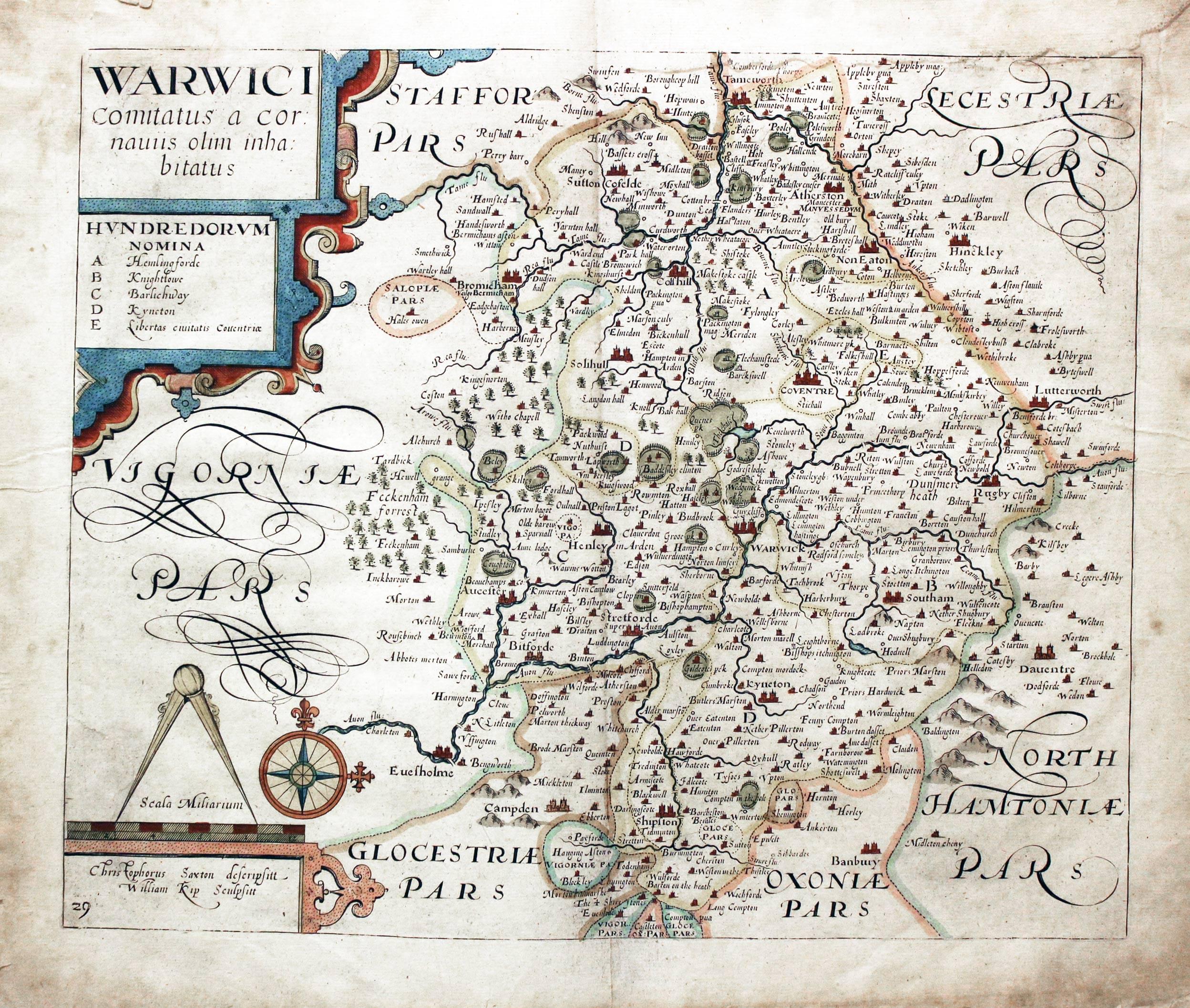 Map of Warwickshire by William Kip after Christopher Saxton, 1637  Map of Warwickshire by William Kip after Christopher Saxton, 1637