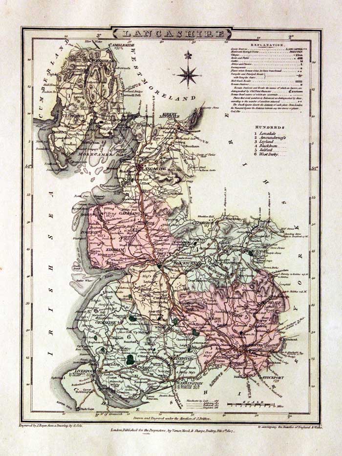  Map of Lancashire by G. Cole and J. Roper 1810 