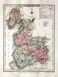 Map of Lancashire by G. Cole and J. Roper 1810. Early hand colouring