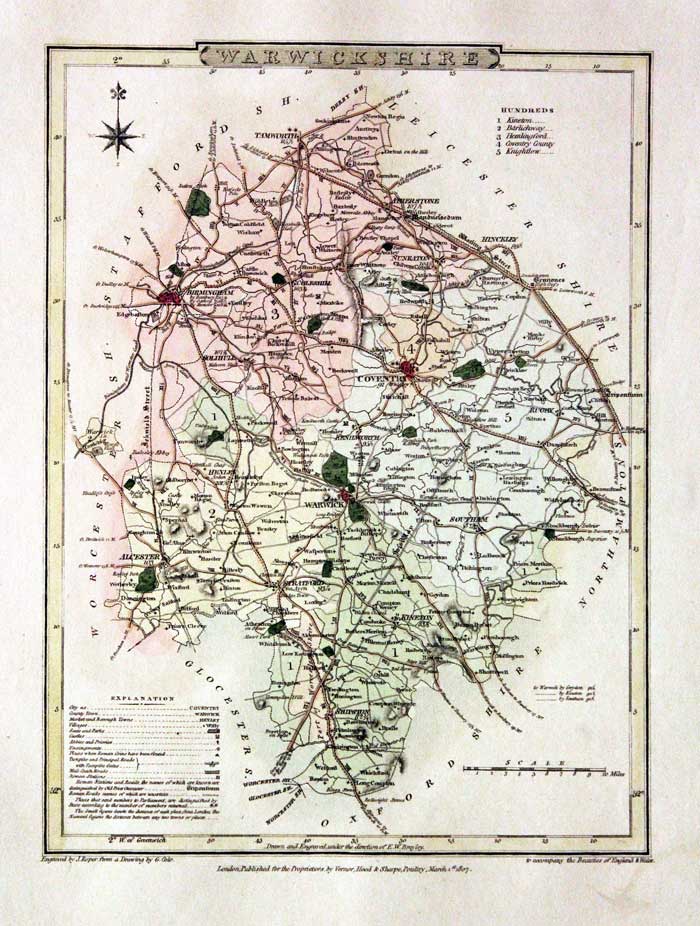 Map of Warwickshire by G. Cole and J. Roper 1810