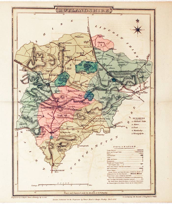 Map of Rutlandshire by G. Cole and J. Roper 1810