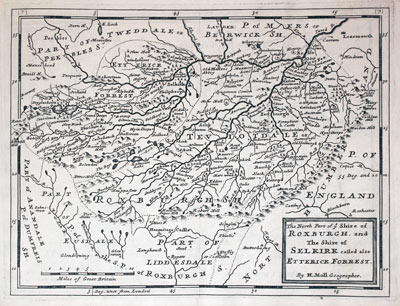North Part of Roxburgh and Selkirk by Herman Moll 1725