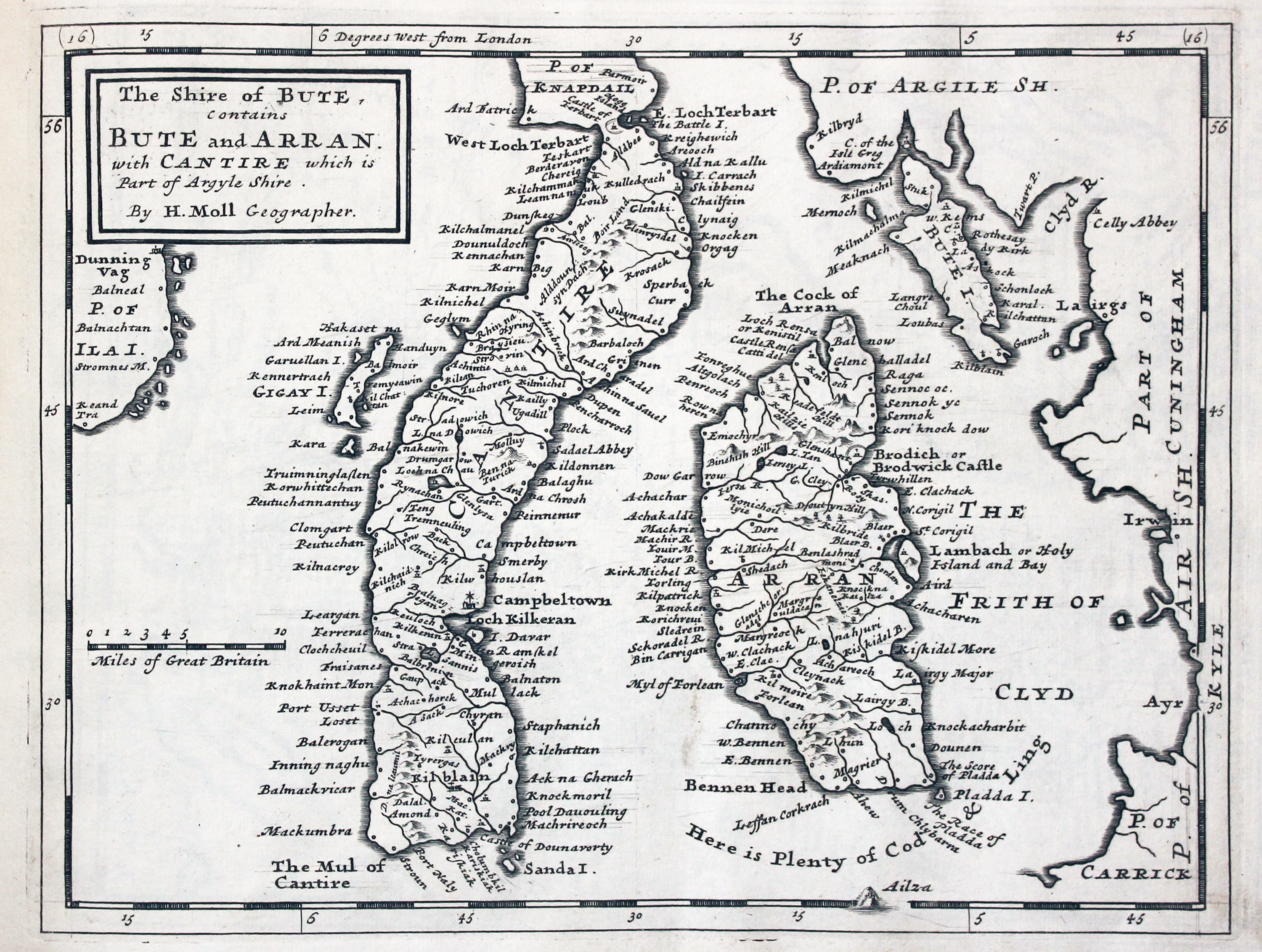 Bute, Arran and Kintyre by Herman Moll 1725