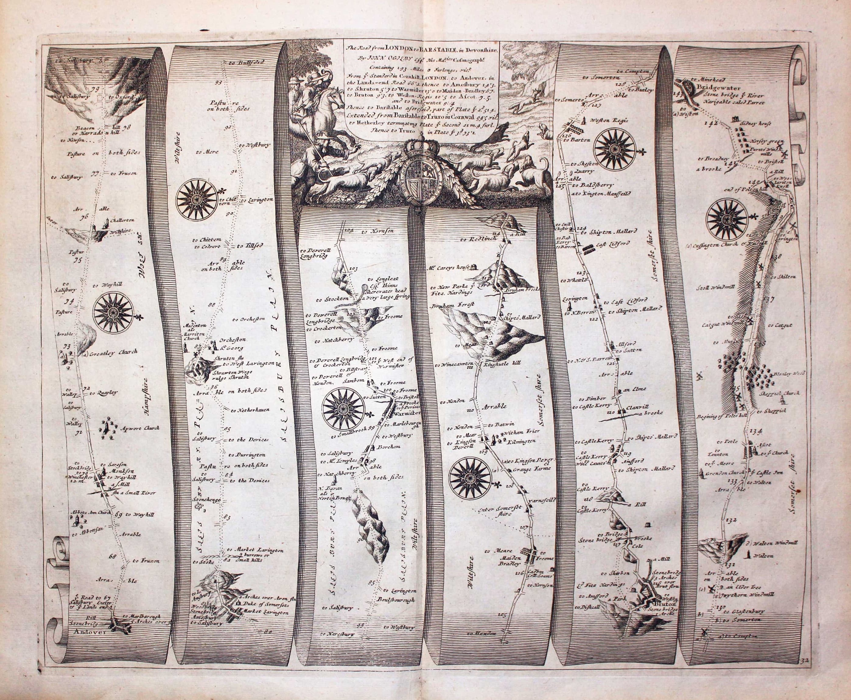 Plate 32 The Road from London to Bridgwater by John Ogilby 1675