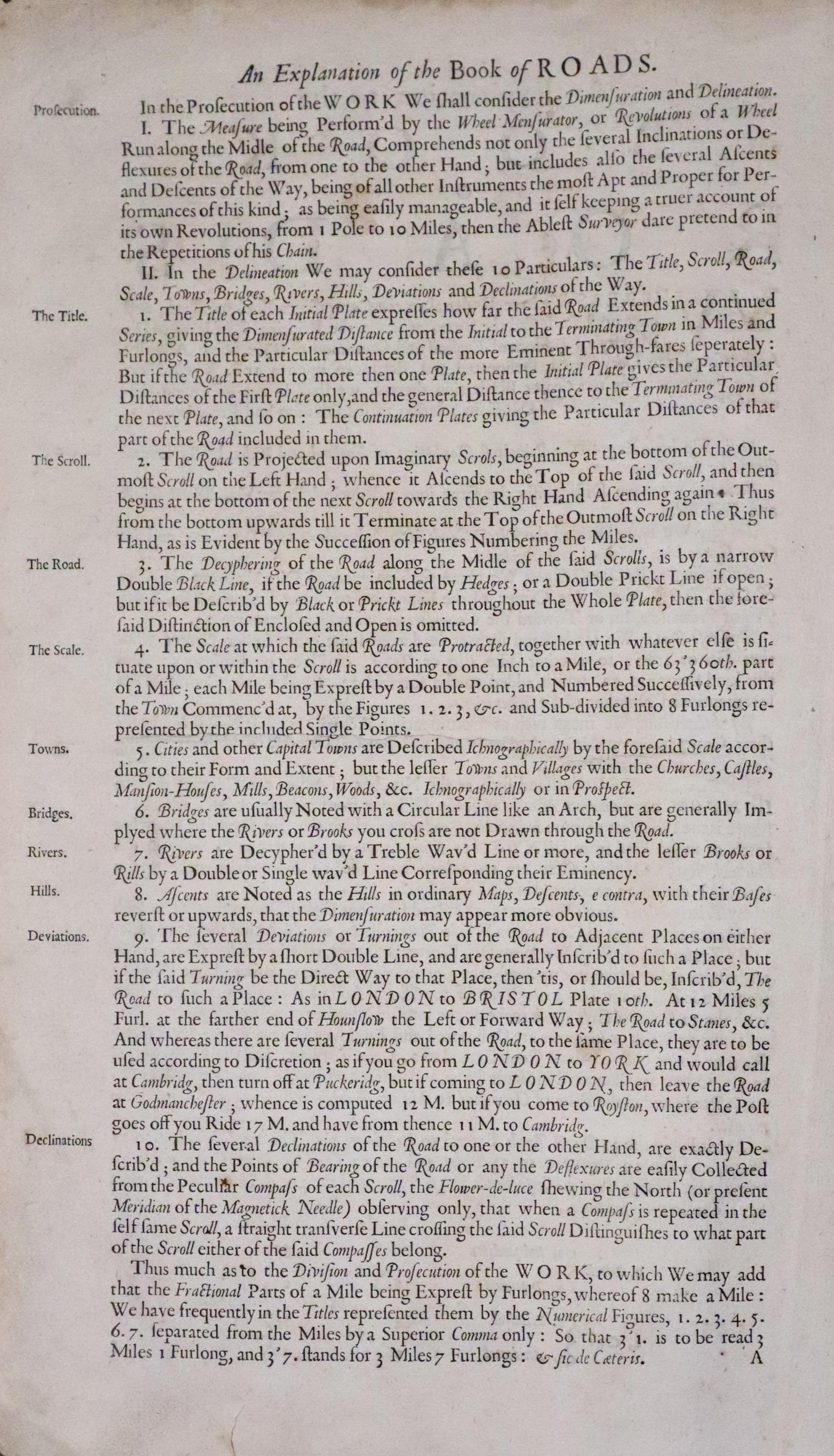 Explanation page two for John Ogilby's Britannia 1698