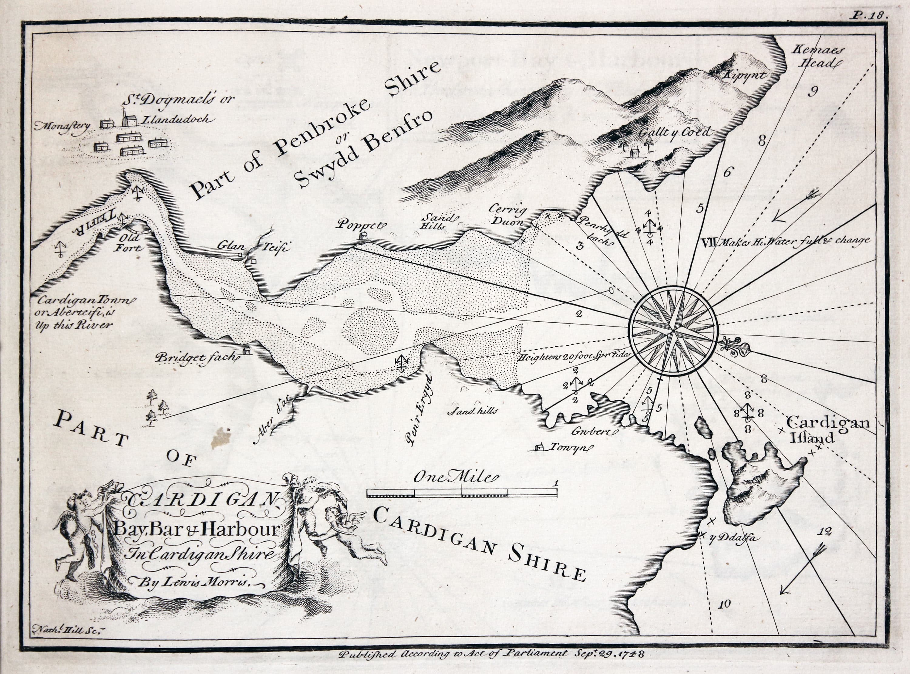 Chart of Cardigan and and Harbour, North Wales by Lewis Morris 1748
