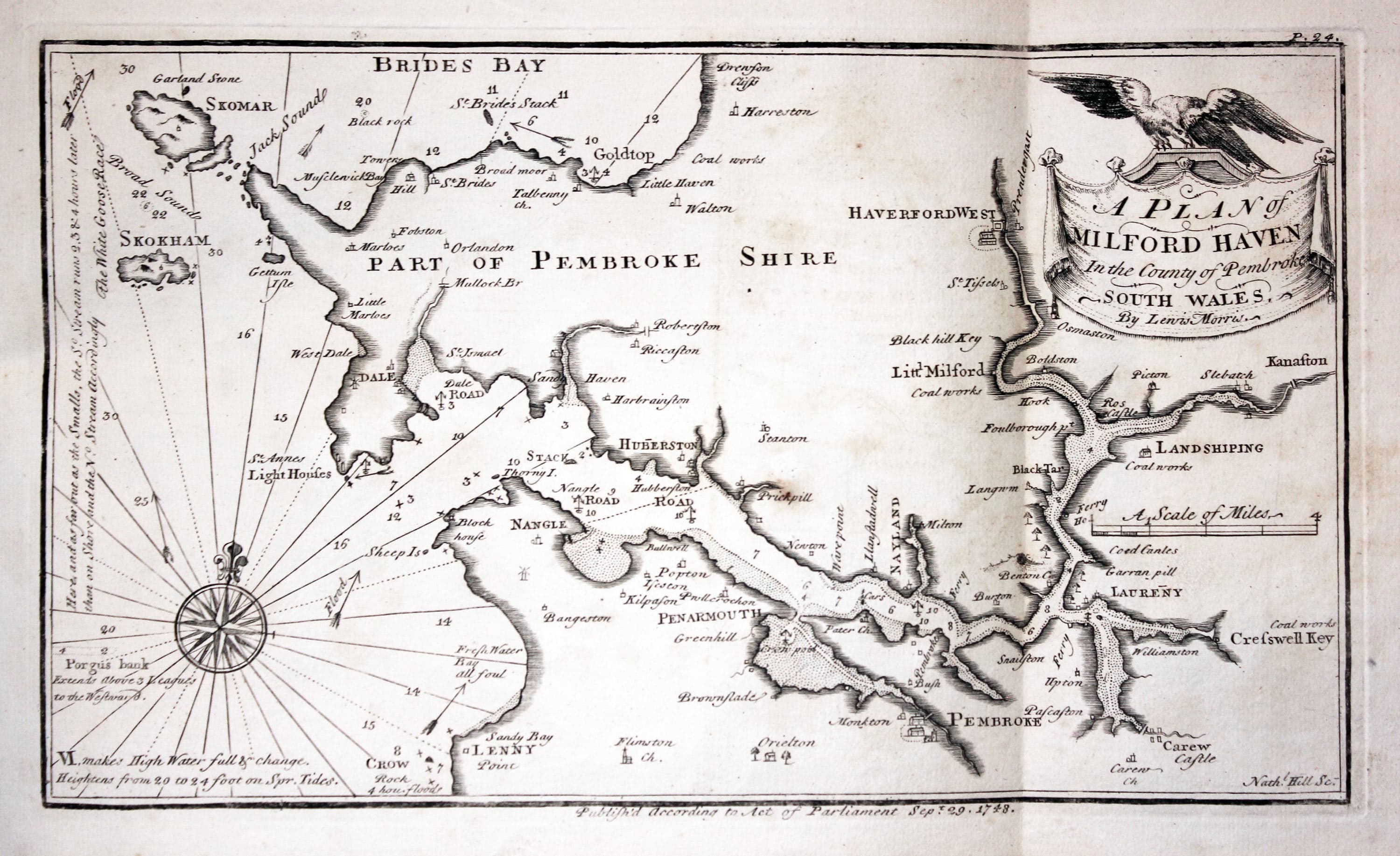 Chart of Milford Haven, Pembrokeshire by Lewis Morris 1748