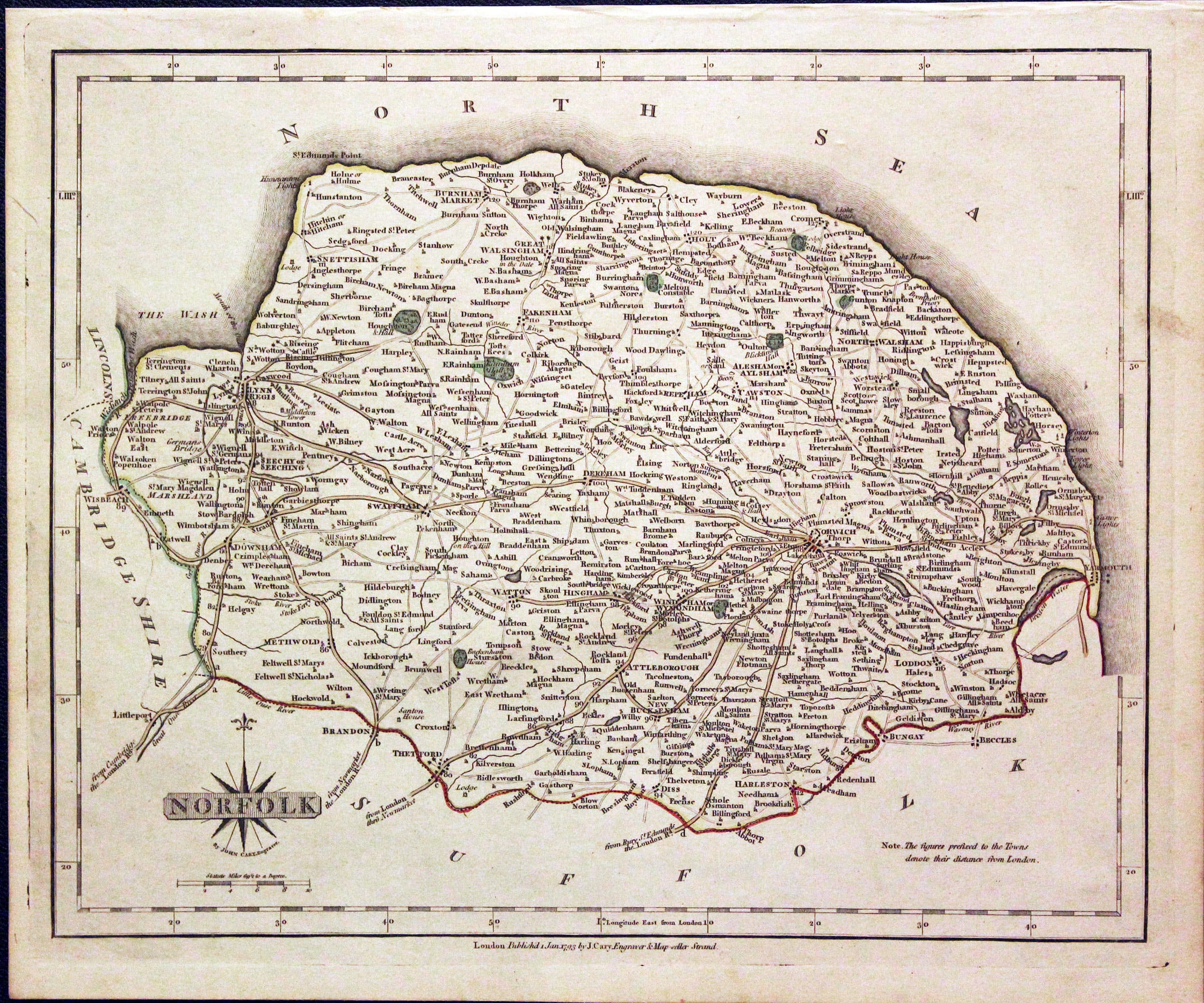 Map of Norfolk by John Cary