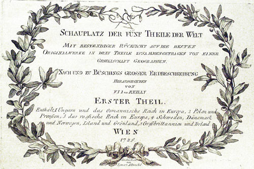 Title page to Schauplatz der funf Theile der Welt, 1789