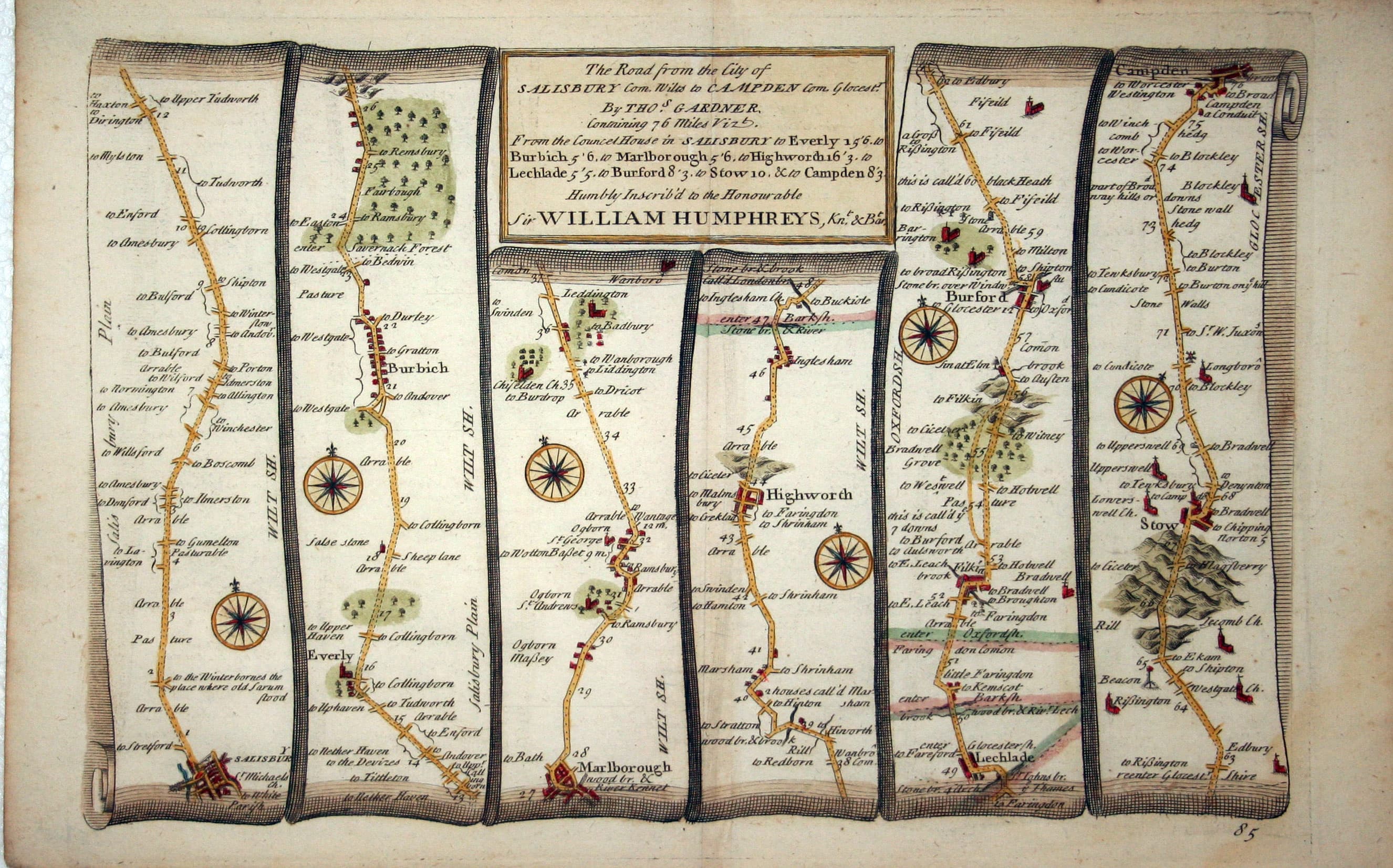 Plate 85 The Road from Salisbury to Campden by Thomas Gardner, 1719  Plate 85 The Road from Salisbury to Campden by Thomas Gardner, 1719