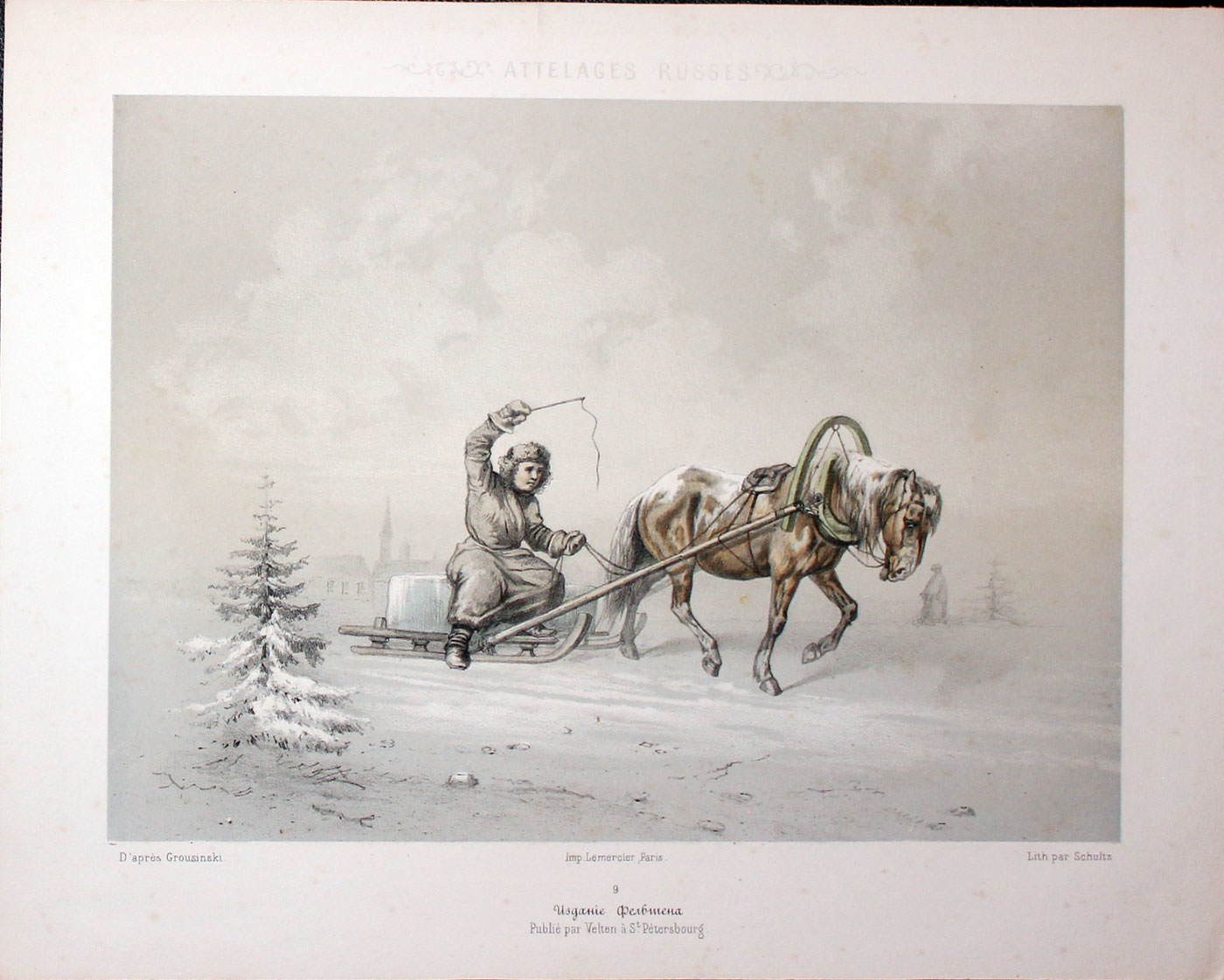 Single Sledge - Lithograph after Petr Nikolaevich Gruzinsky  Single Sledge - Lithograph after Petr Nikolaevich Gruzinsky