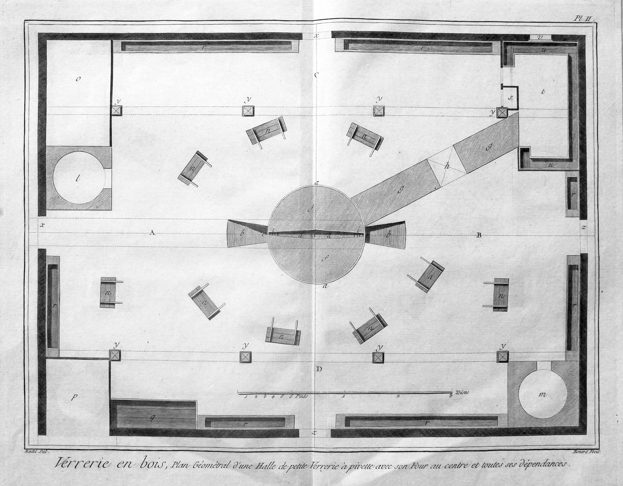 Engraving of hree men withdeawing a hot pot from a glass kiln, Denis Diderot c.1755