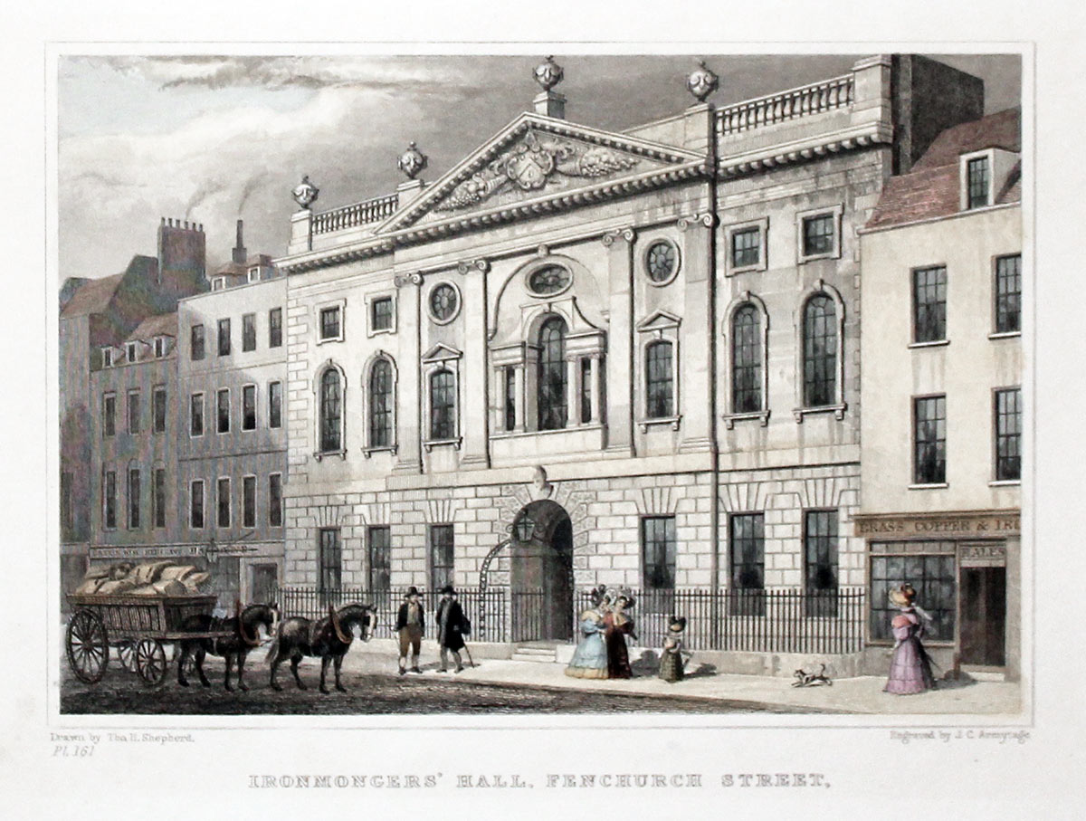 Ironmongers' Hall, Fenchurch Street, London by T. H. Shepherd  Ironmongers' Hall, Fenchurch Street, London by T. H. Shepherd