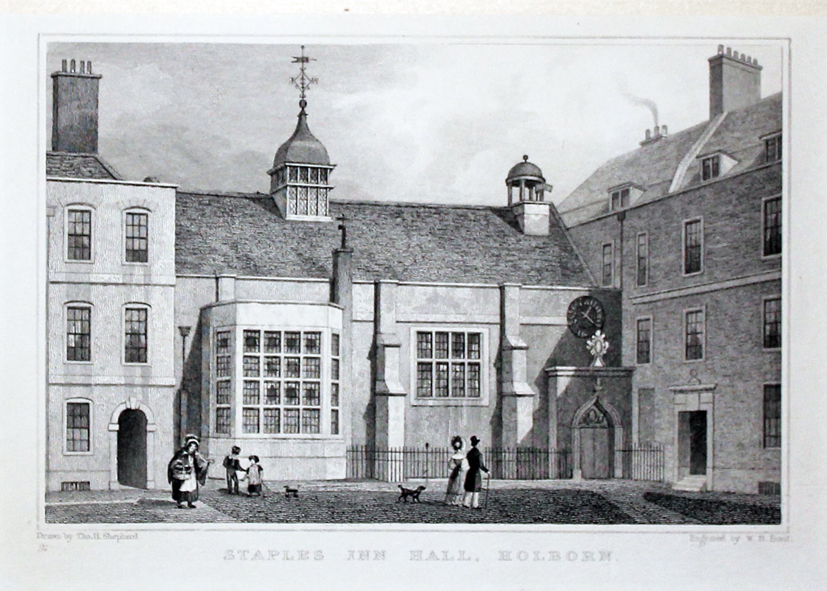 Staples Inn Hall, Holborn, London by T. H. Shepherd  Staples Inn Hall, Holborn, London by T. H. Shepherd