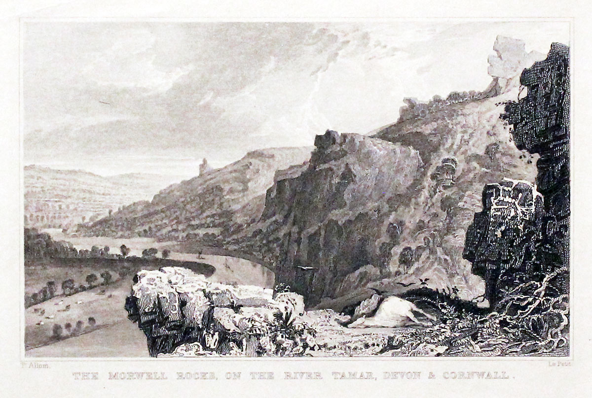 Morwell Rocks on the River Tamar, Cornwall by Thomas Allom  Morwell Rocks on the River Tamar, Cornwall by Thomas Allom
