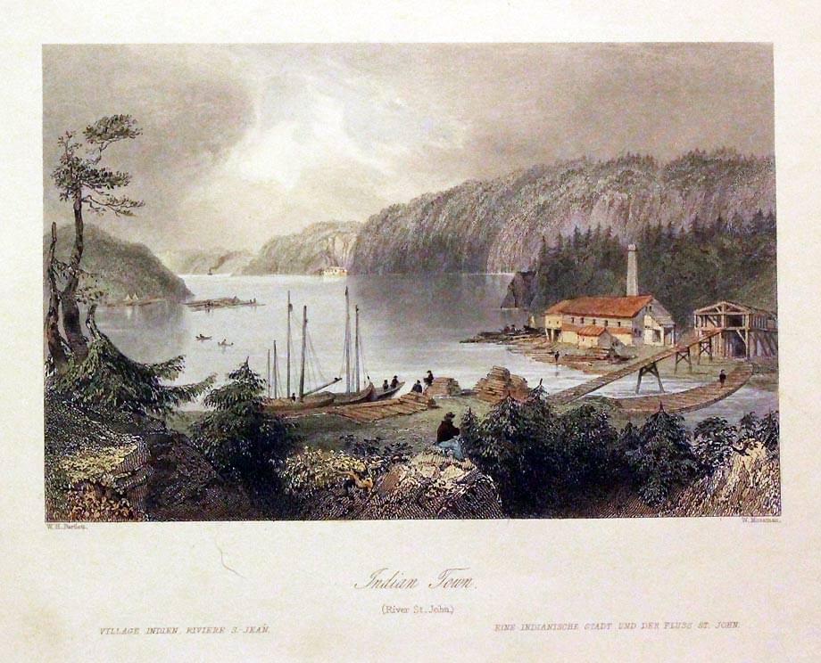 Indian Town, River St. John, Canada by W. H. Bartlett