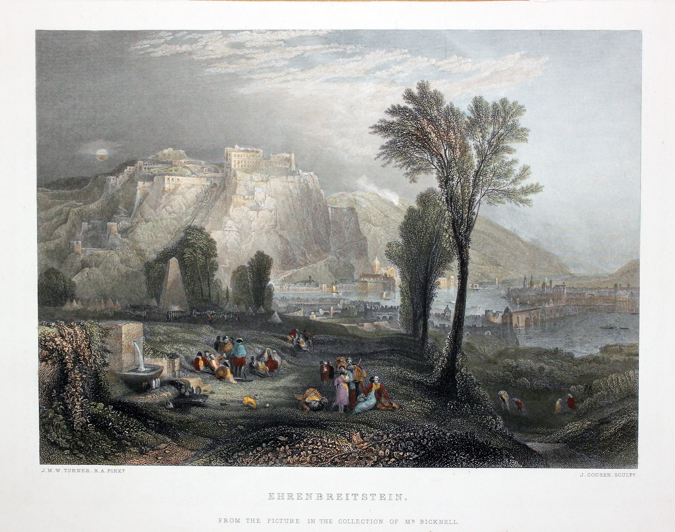 Ehrenbreitstein by J.M. W. Turner, hand coloured engraving 1862  Ehrenbreitstein by J.M. W. Turner, hand coloured engraving 1862