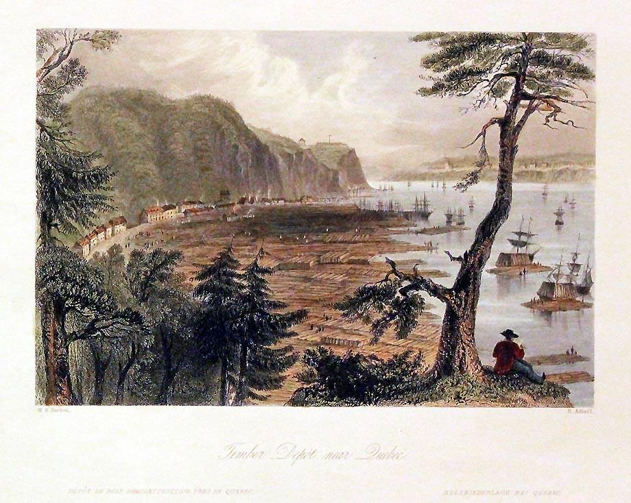 Timber Depot Quebec by W.H.Bartlett