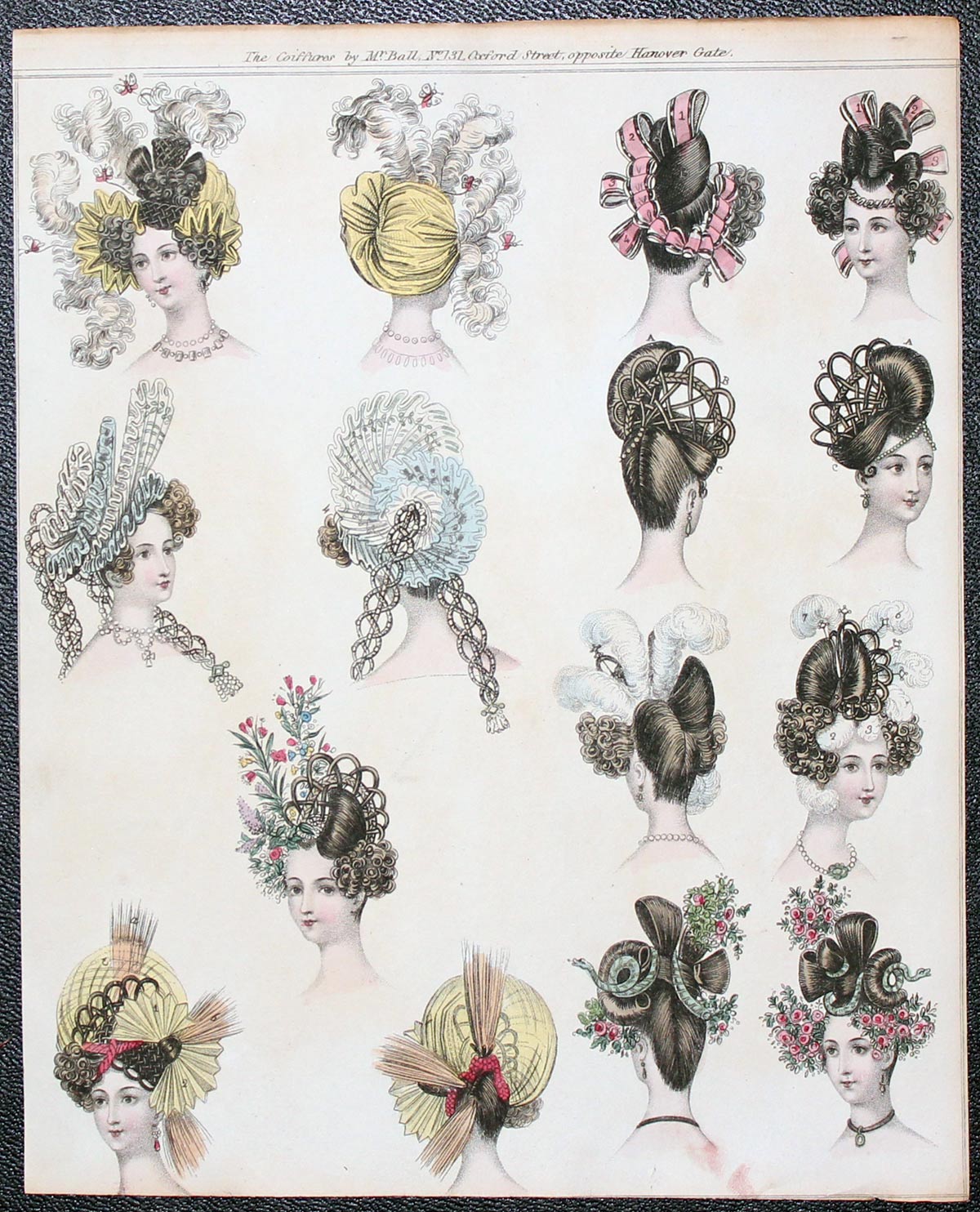 English Hair Fashions 1832 Print by W.Alias