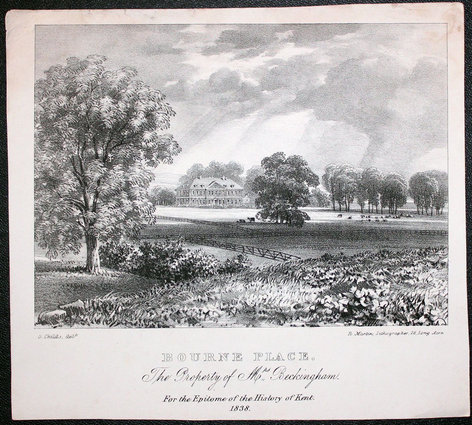 Bourne Place, Kent Lithograph 1838  Bourne Place, Kent Lithograph 1838