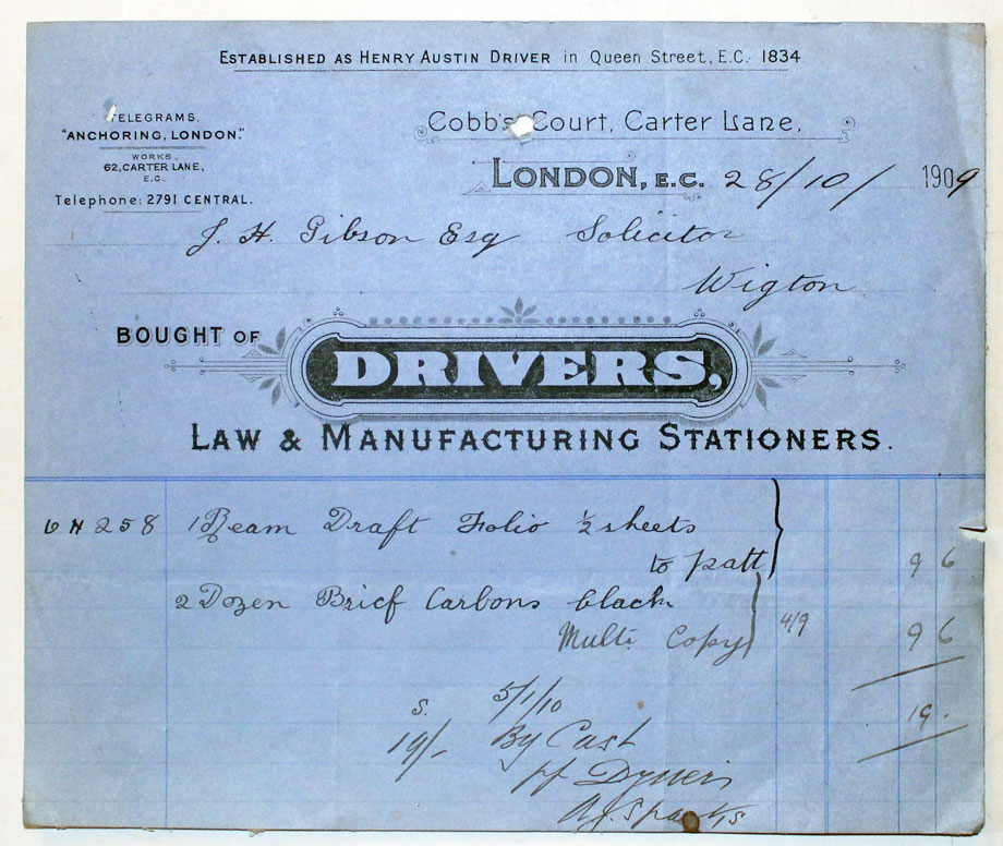 Bill from I. Levy & Co., London 1903  Bill from I. Levy & Co., London 1903