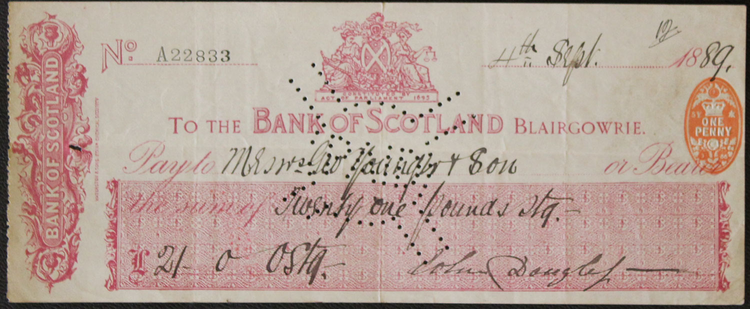 The Bank of Scotland Blairgowrie Cheque  The Bank of Scotland Blairgowrie Cheque