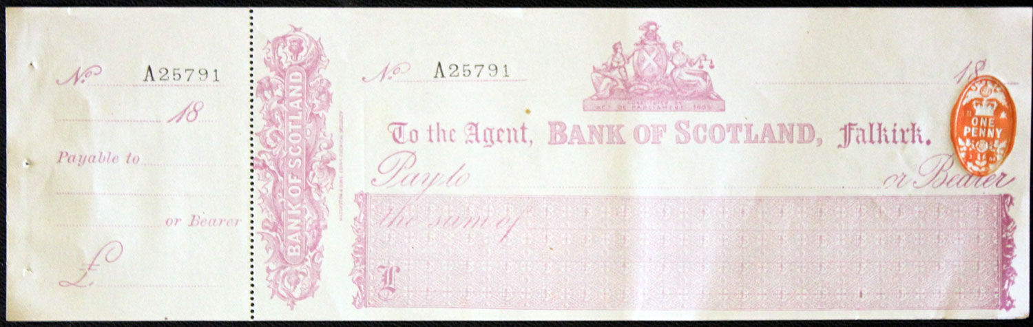 The Bank of Scotland Falkirk Cheque  The Bank of Scotland Falkirk Cheque